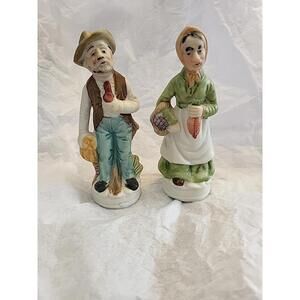 Vintage Old Man and Woman Porcelain/Ceramic Figurines 5'' Tall Made in Taiwan